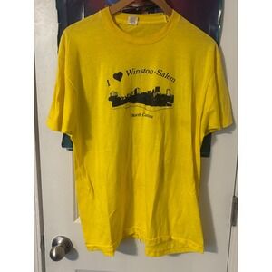 Vintage 80s Screen Stars I Heart Winston-Salem NC TShirt XL Yellow Single Stitch